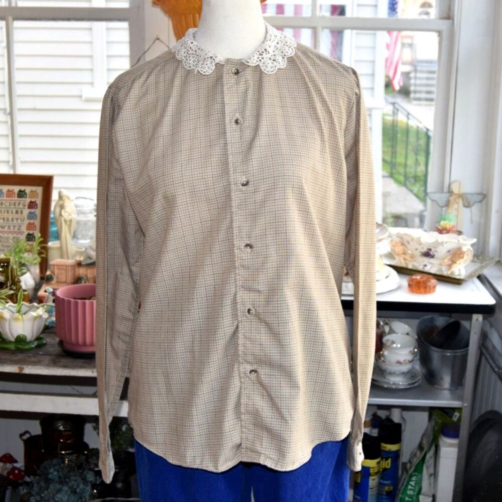 Vintage 70s Prairie Blouse Lace Collar Cottagecore Shirt Ms. Sero Size M